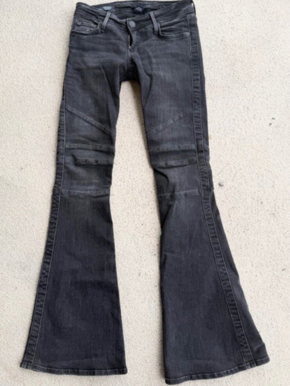 True Religion KARLIE Women's Black Medium Wash Distressed Flared Jeans Size 25